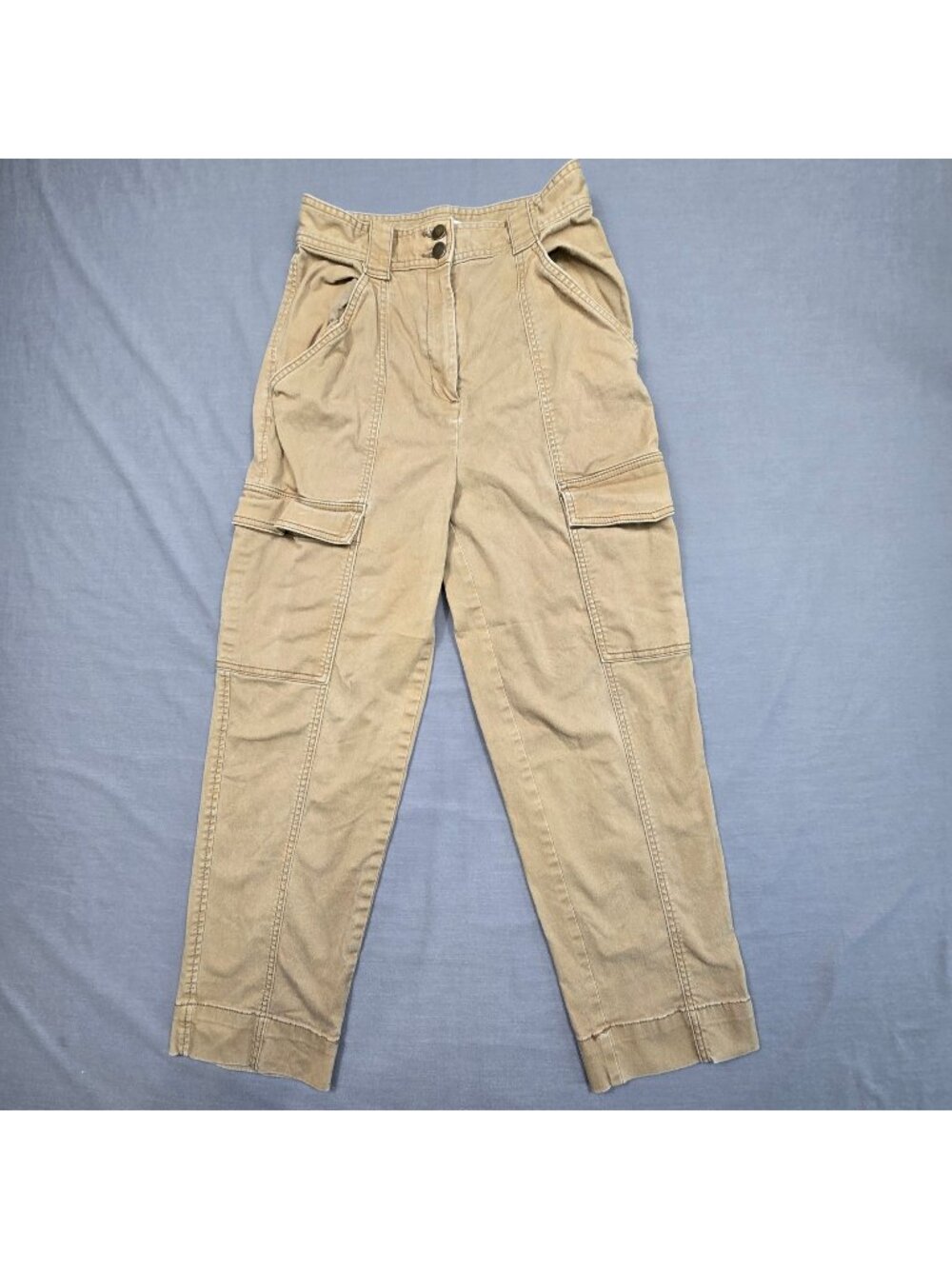 H&M US 4 Womens Cargo Pants Beige Casual Stretch Pockets High Waist